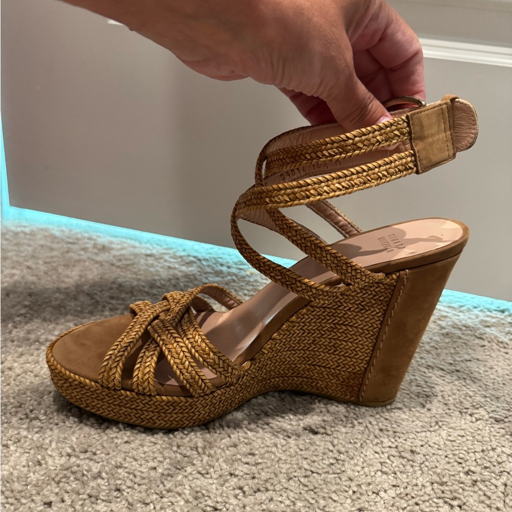 Stuart Weitzman Woven Tan/Bronze Wedge Sandals